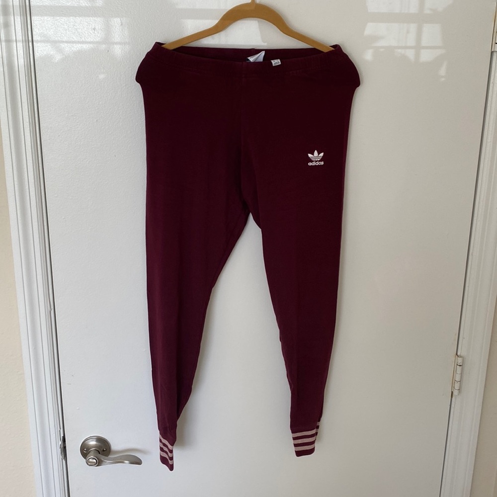 Women’s Adidas Burgundy Pants with Pink Glitter Ankle Accents